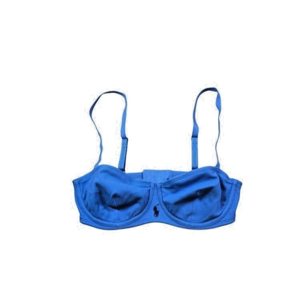 Polo Ralph Lauren Bra Womens Size 36C Summer Blue Modern Rib Lined Cotton Logo